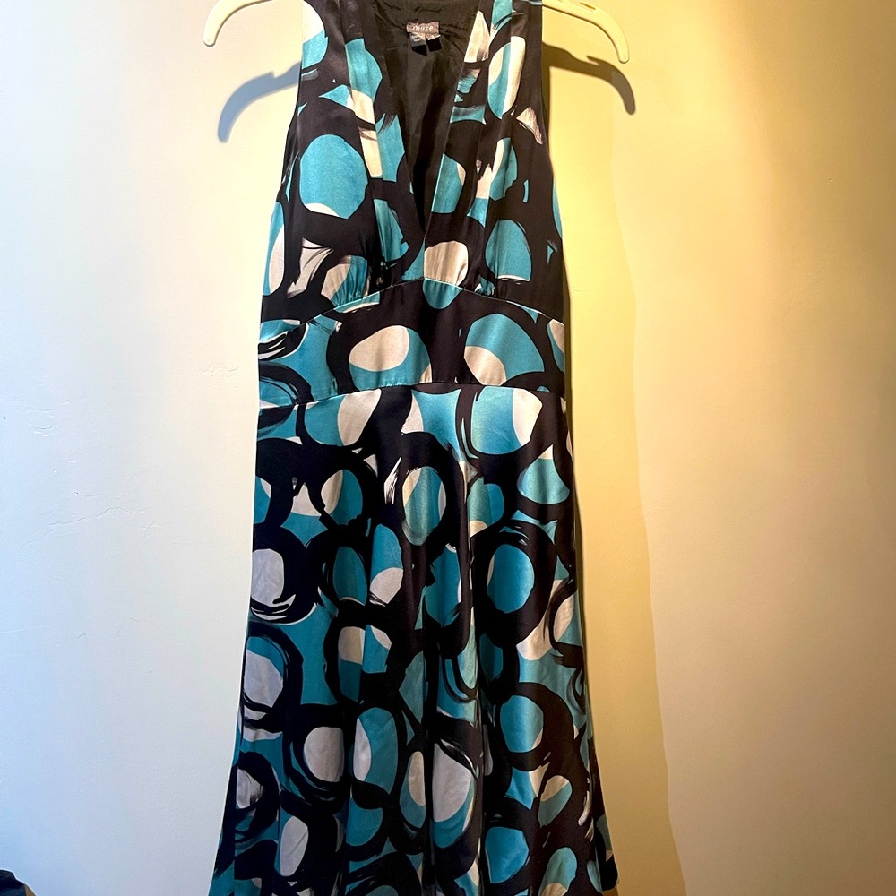 100% Silk Blue, White, Black Party Dress